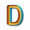 Orange blue thin metal font Letter D 3D