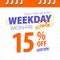 Orange blue Weekday sale 15 percent off promotion website banner heading design on calendar background vector for banner or poster
