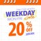 Orange blue Weekday sale 20 percent off promotion website banner heading design on calendar background vector for banner or poster