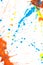 Orange, Blue and Yellow Acrylic Paint Splatters and Lines on White Background