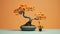 Orange Bonsai Tree On Colored Background: Floral Still Life Inspired By Mike Campau