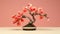 Orange Bonsai Tree On Pink Background: Floral And Naturalistic Composition