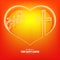 Orange bright textural composition with the silhouette of the heart and the cross,