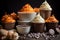 orange and brown themed array of raw cupcake batter