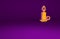 Orange Burning candle in candlestick icon isolated on purple background. Cylindrical candle stick with burning flame