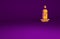 Orange Burning candle icon isolated on purple background. Cylindrical candle stick with burning flame. Minimalism