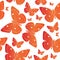 Orange Butterfly seamless pattern. Summer mood background. Vector illustration.