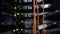 Orange cable server rack. Blink blurred background.