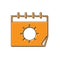Orange Calendar and sun icon isolated on white background. Event reminder symbol. Vector Illustration