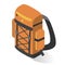 Orange camping backpack vector flat illustration. Casual back for active travel outdoor recreation