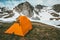 Orange camping tent in Mountains Landscape Travel Lifestyle