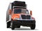 Orange cargo refrigerator truck with black trailer