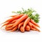 orange carrots arranged neatly on a pure white background