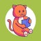 orange cat is reading a book. cartoon illustration