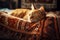 Orange cat sleeping on blanket. Generate ai