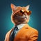 Orange Cat In A Suit: Photorealistic 3d Image With Vibrant Colors