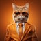 Orange Cat In A Suit: A Stylish And Vibrant Portraiture