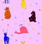 Orange cat, yellow dog, brown panther, deer blue, pink whale