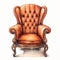 Orange Chesterfield Chair: Detailed Watercolor Illustration On White Background