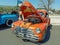 orange Chevrolet Fleetmaster 1947  coupe classic car. Open hood showing engine. Expo Fierros 2021
