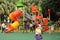 Orange children`s play slide and children in Chinaï¼ŒAsia