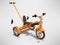 Orange childrens bike with telescopic handle for parents 3d render on gray background with shadow