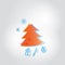 Orange Chrismas tree and blue christmas decorations on grey background. Picture looking like watercolor