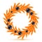 Orange christmas tree wreath with decorations.