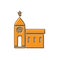 Orange Church building icon isolated on white background. Christian Church. Religion of church. Vector Illustration