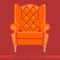 Orange classic armchair over red background