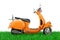 Orange Classic Vintage Retro or Electric Scooter in Green Grass. 3d Rendering