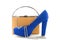 Orange clutch and blue high heels