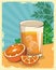 Orange cocktail over tropical leaves and retro style background