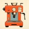 Orange Coffee Machine: A Mid-century Lithograph Style Illustration