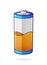 Orange color of the energy status of electrical device accumulator. Used charge level battery indicator.