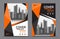 Orange Color Scheme with City Background Business Book Cover Design Template in A4. Brochure flyer layout. Annual Report