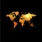 Orange color world map on black background. Globe design backdrop. Cartography element wallpaper. Geographic locations