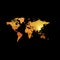 Orange color world map on black background. Globe design backdrop. Cartography element wallpaper. Geographic locations