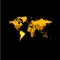 Orange color world map on black background. Globe design backdrop. Cartography element wallpaper. Geographic locations