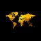 Orange color world map on black background. Globe design backdrop. Cartography element wallpaper. Geographic locations