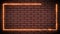 Orange-colored burning neon sign rectangle animation on a brick wall, night club retro style, editable empty rectangle neon sign