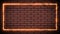 Orange-colored burning neon sign rectangle animation on a brick wall, night club retro style, editable empty rectangle neon sign