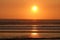 Orange colored sunset at the sea . sligo strandhill ocean links connacht .