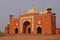 This orange colour structure is the outlying building in the Taj Mahal complex, Agra India