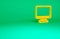 Orange Computer monitor screen icon isolated on green background. Electronic device. Front view. Minimalism concept. 3d
