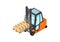 Orange counterbalance forklift with pallet.