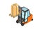 Orange counterbalance forklift with pallet.