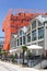 The orange cube building at Confluence harbor in Lyon, France