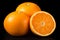 An orange and cut orange, in the style of vibrant sensations, clear and crisp