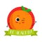Orange, cute fruit vector character bagde